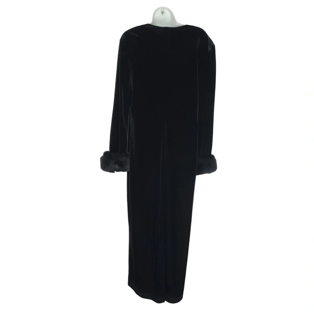 Vintage Joseph Ribkoff Black Velvet Faux Fur Cuffs Rhinestone Accent Gown Large - Picture 3 of 15